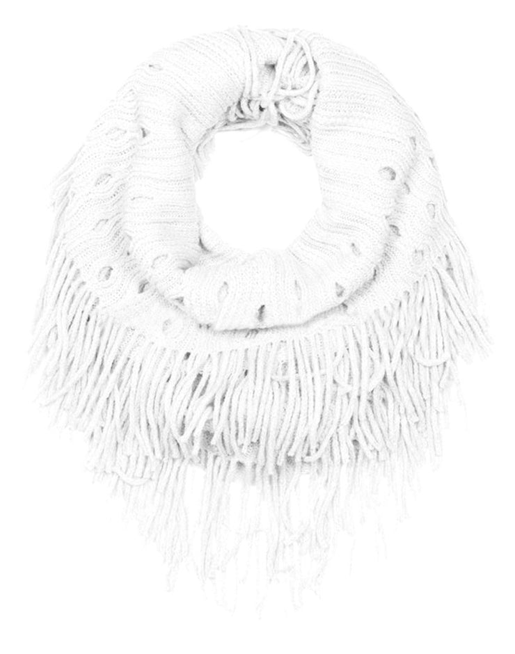White Peach Couture Warm Bohemian Crochet Hand Knitted Fringe Infinity Loop Scarf Wrap