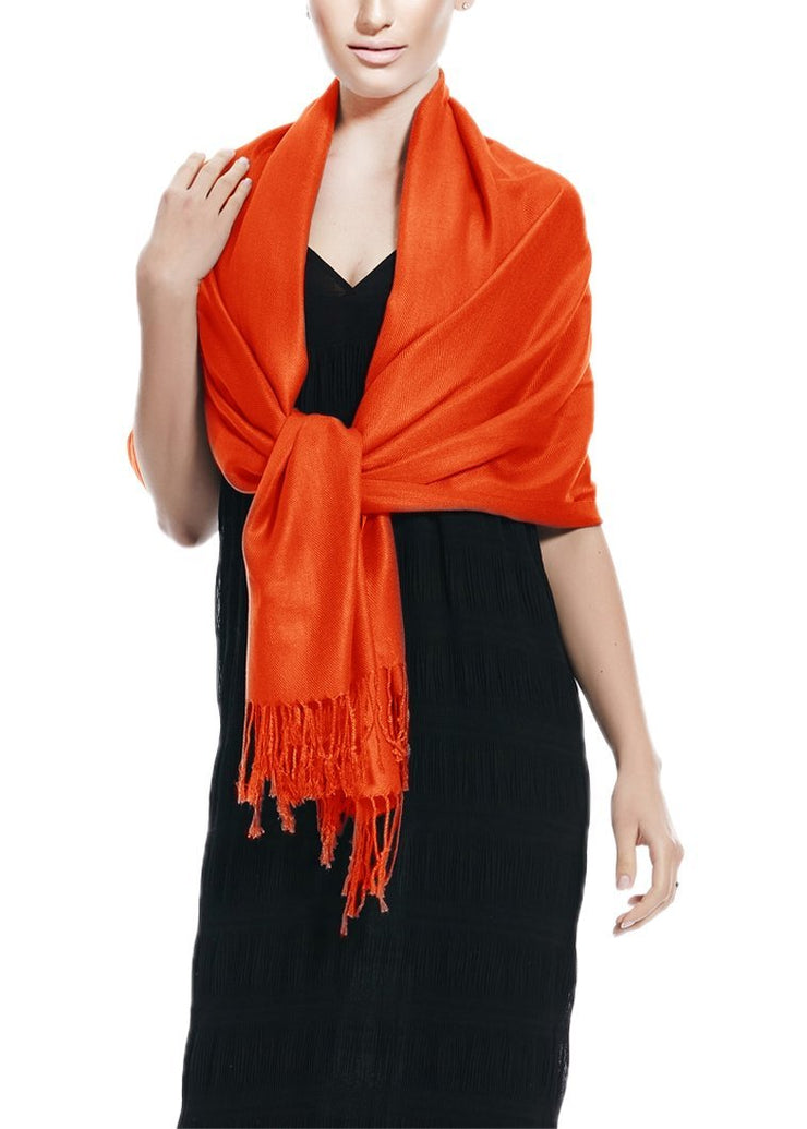 Orange Soft Silky Rayon Pashmina Shawl Wrap Scarf in Solid Color