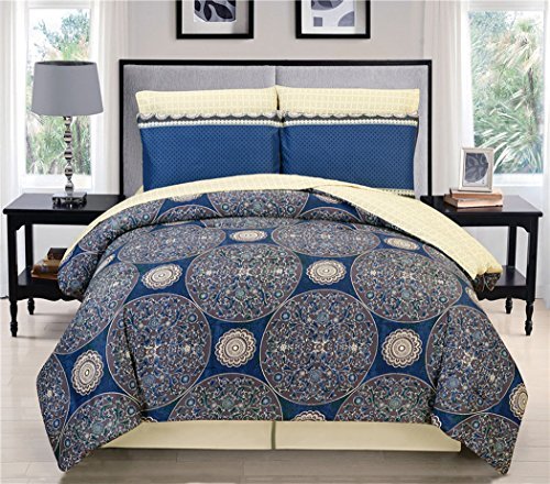 Couture Home Collection Damask 8 Pc Comforter Set Flamming star Blue Full