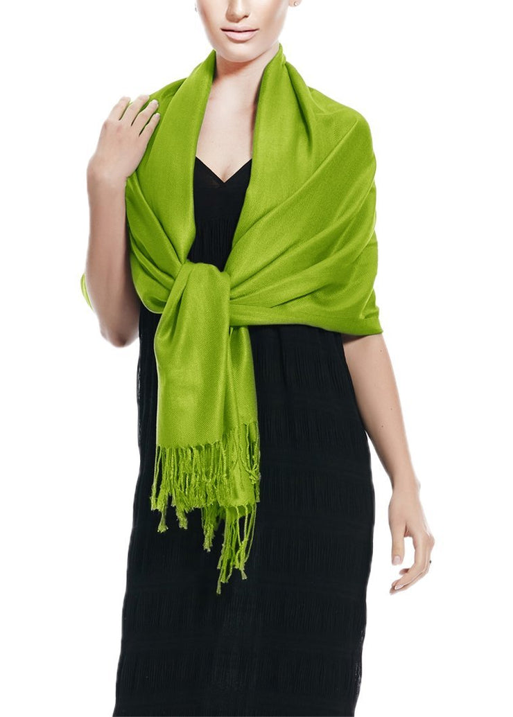 Olive Green Peach Couture Soft Silky Rayon Pashmina Shawl Wrap Scarf in Solid Color