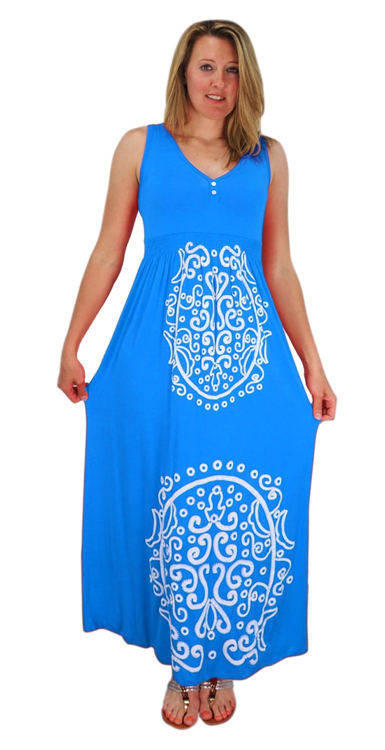 Sleeveless Smocked Damask Embossed Long Maxi Dress