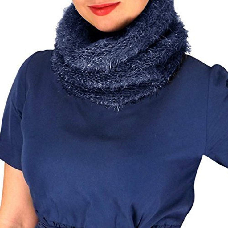 Navy Navy Double Layer Marled Knit Cowl Neck Infinity Loop Scarf Neck Warmer
