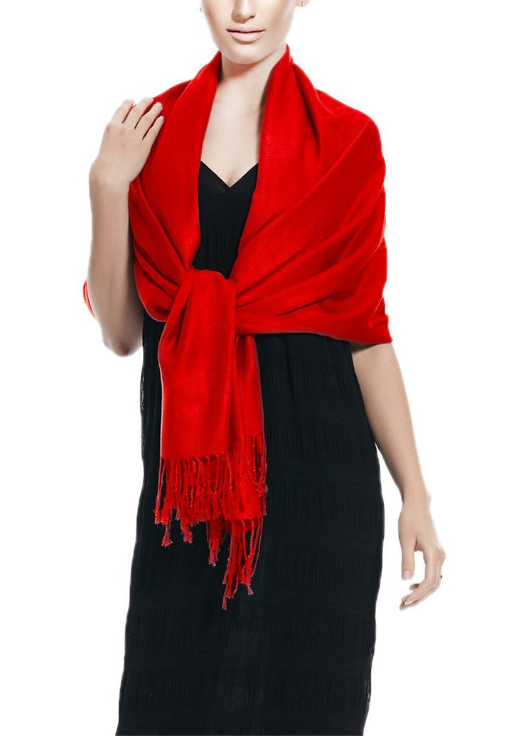 Red Soft Silky Rayon Pashmina Shawl Wrap Scarf in Solid Color