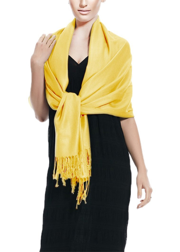Yellow Peach Couture Soft Silky Rayon Pashmina Shawl Wrap Scarf in Solid Color