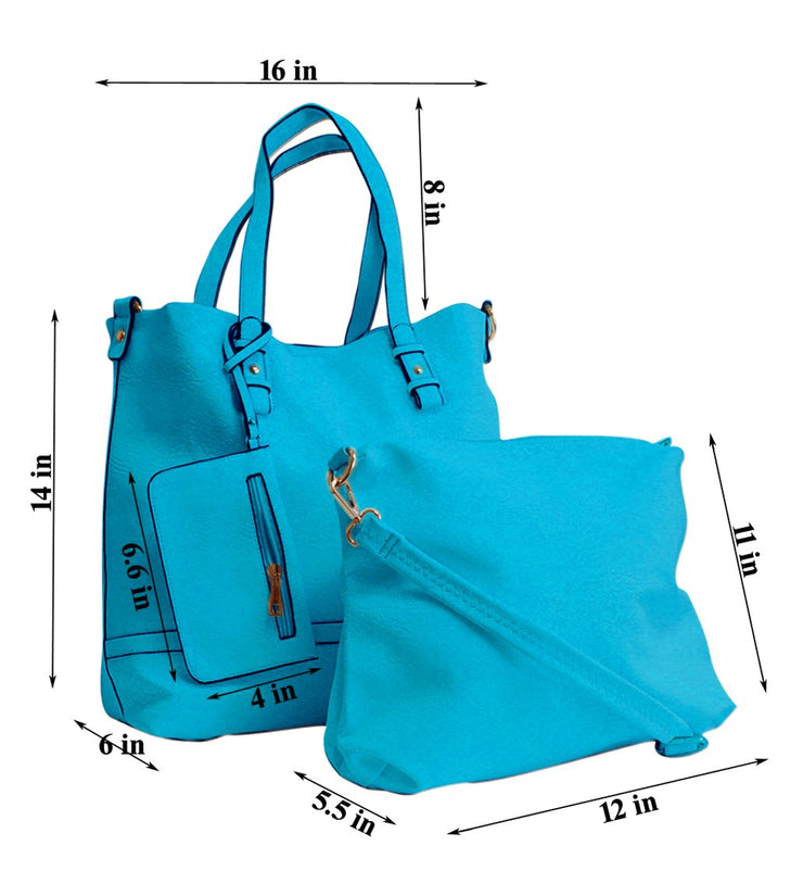Peach Couture® AMELIA Tote Handbag Three Piece Set Wristlet Wallet & Satchel
