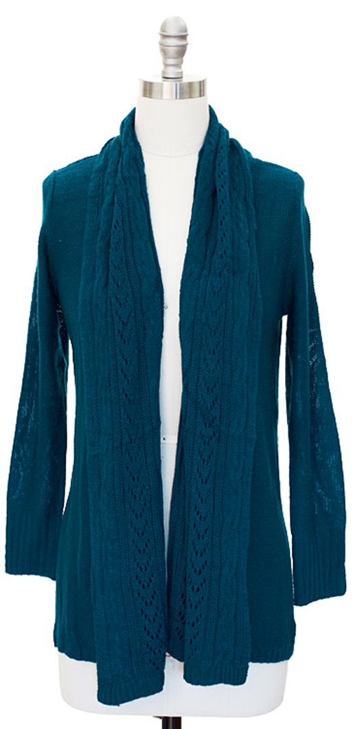 Vintage Knit Draped Cardigan (Medium, Teal)