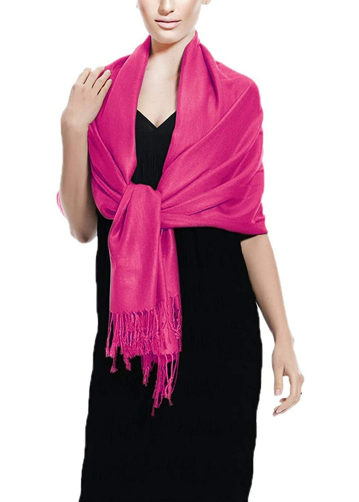Fuchsia Soft Silky Rayon Pashmina Shawl Wrap Scarf in Solid Color