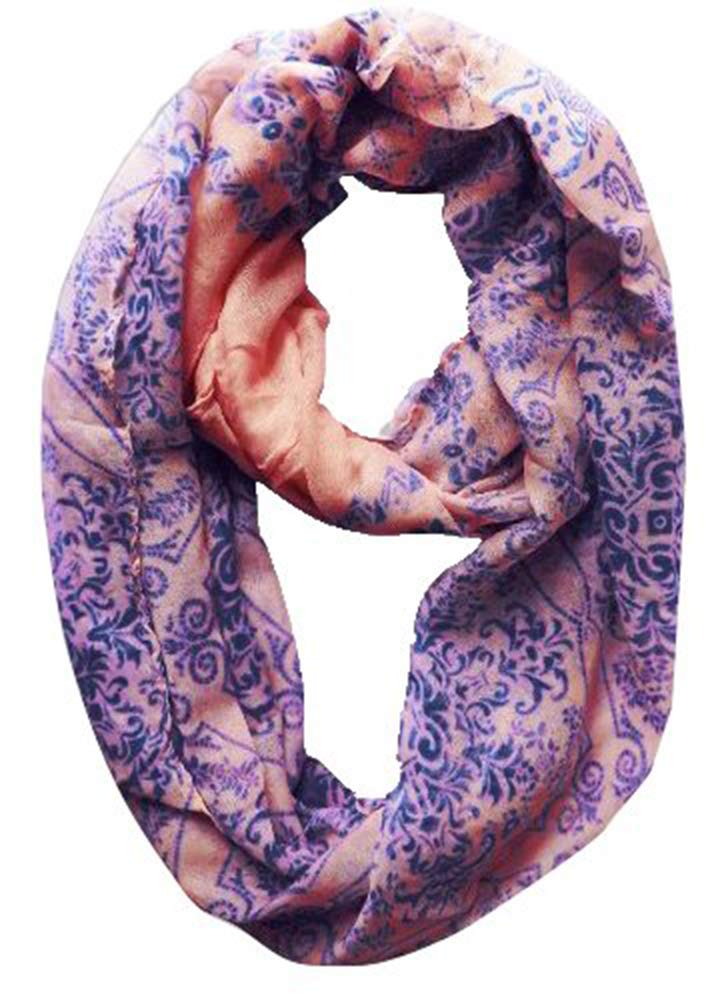 Peach Peach Couture Womens Boho Floral Paisley Sheer Infinity Scarf Loop Circle Scarf
