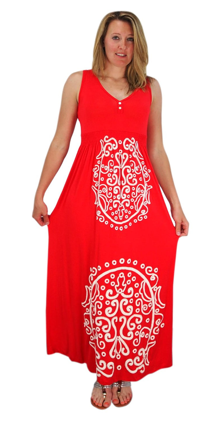 Sleeveless Smocked Damask Embossed Long Maxi Dress