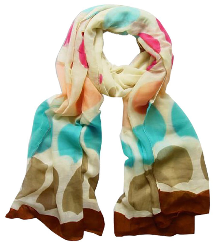 Beige/Brown Peach Couture Playful Modern Multicolored Polka Dot Scarf wrap shawl