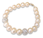 Sterling Silver Freshwater Cultivated Natural Pearl & Crystal Bracelet