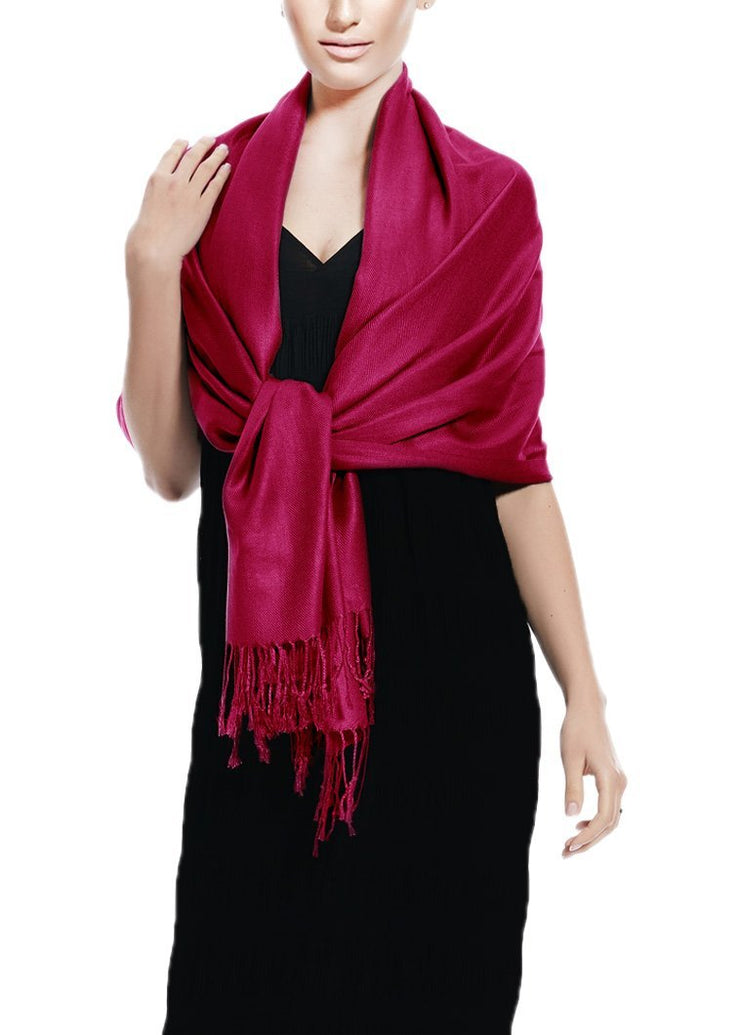Magenta Soft Silky Rayon Pashmina Shawl Wrap Scarf in Solid Color