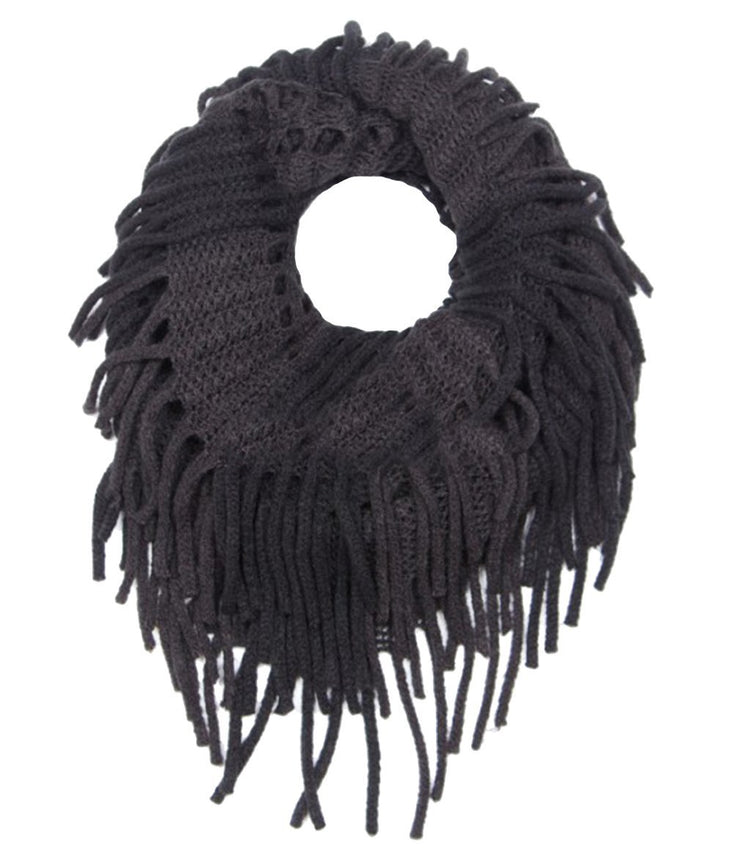 Ebony Peach Couture Warm Bohemian Crochet Hand Knitted Fringe Infinity Loop Scarf Wrap