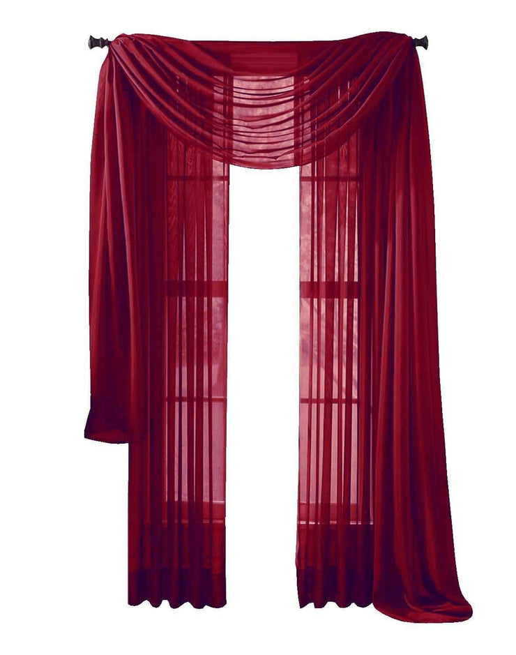 Burgundy Peach Couture Home Collection Beautiful Accent 1 Piece Solid Lightweight Sheer Colored Viole Window Scarf - 54" x 216"
