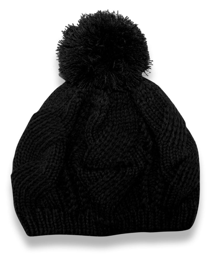 Ebony Stylish Thick Chunky Cable Knit Pom Pom Slouch Beanie Hat