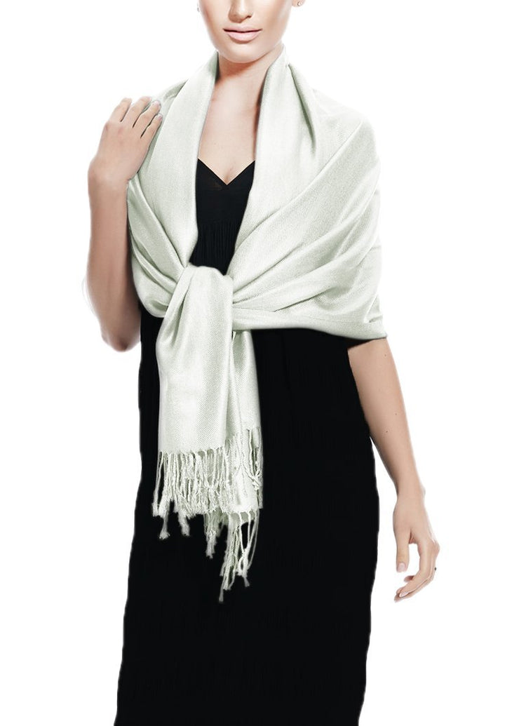 Silver Soft Silky Rayon Pashmina Shawl Wrap Scarf in Solid Color