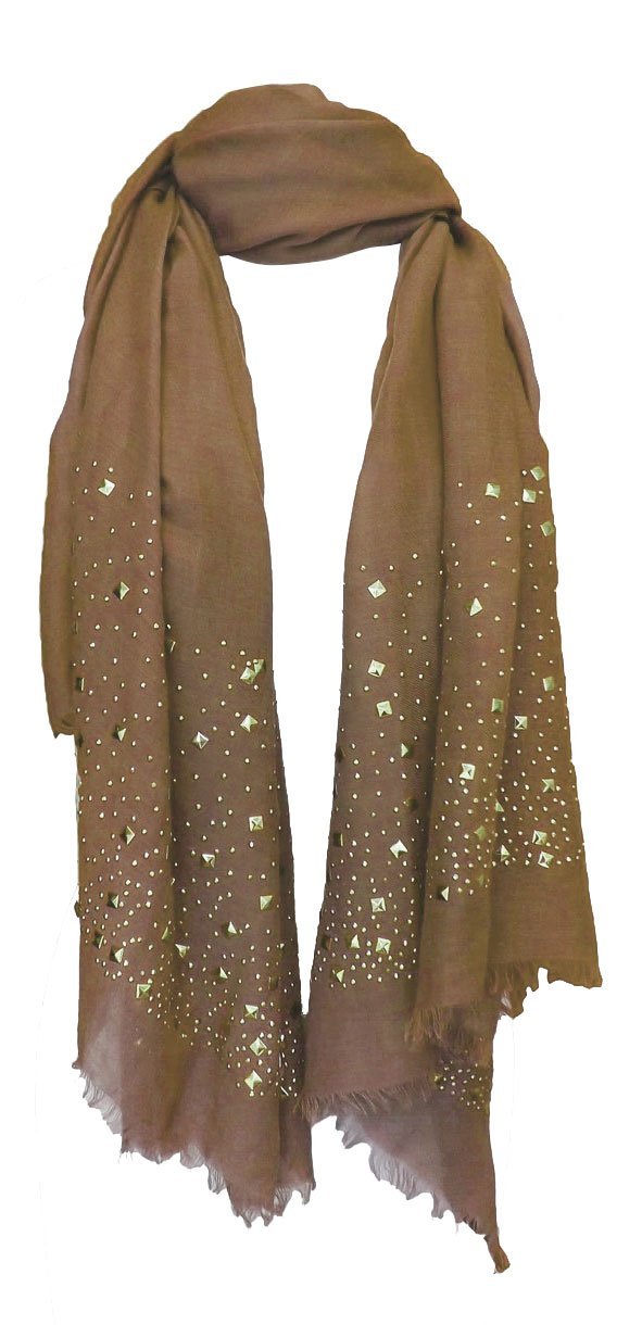 Tan Peach Couture Classic Glittering Sparkle Studded Scarf Shawl Wrap