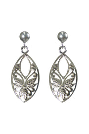 Oval Floral Leaf Sterling Silver Earrings