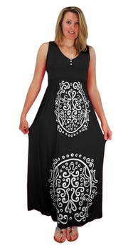 Sleeveless Smocked Damask Embossed Long Maxi Dress