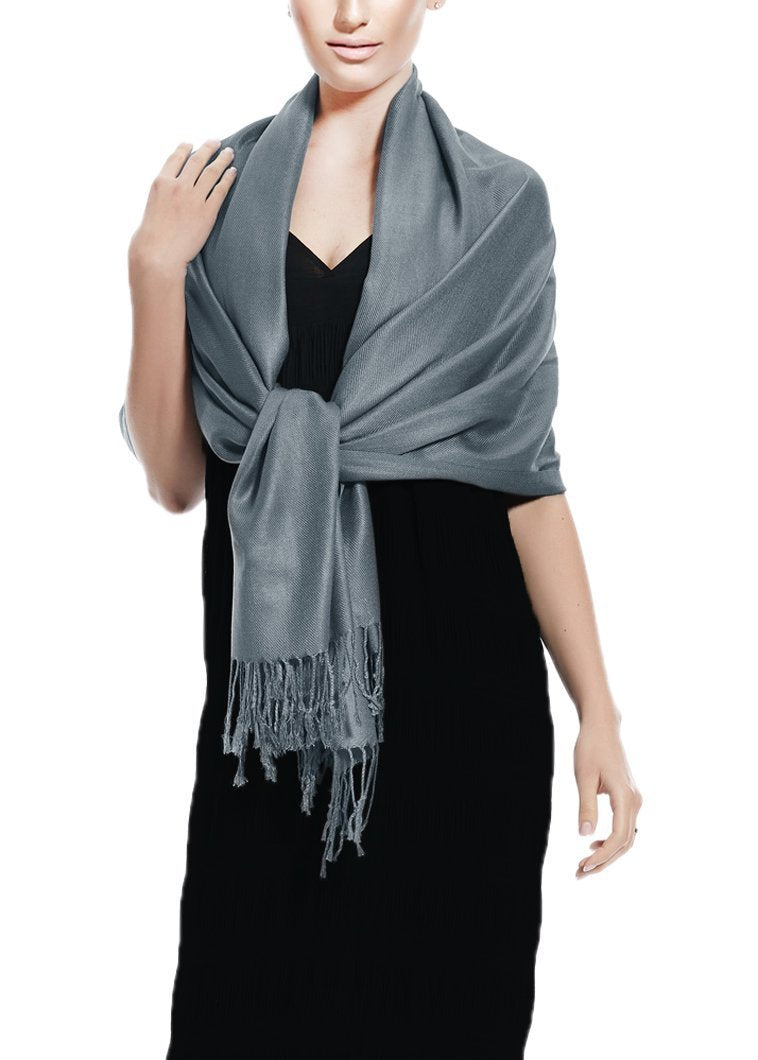 Premium dark grey pashmina scarf and elegant solid shawl wrap for women.