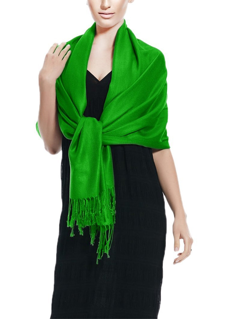 Green Soft Silky Rayon Pashmina Shawl Wrap Scarf in Solid Color