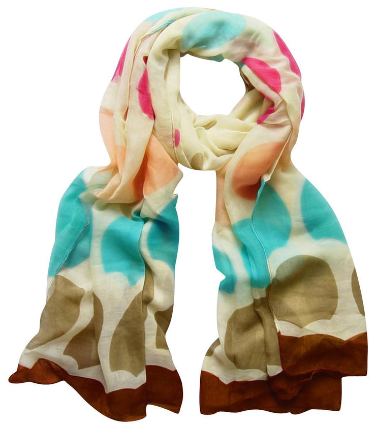 Beige/Brown Peach Couture Vintage Multicolored Classic Bright and Trendy Polka Dot Scarf