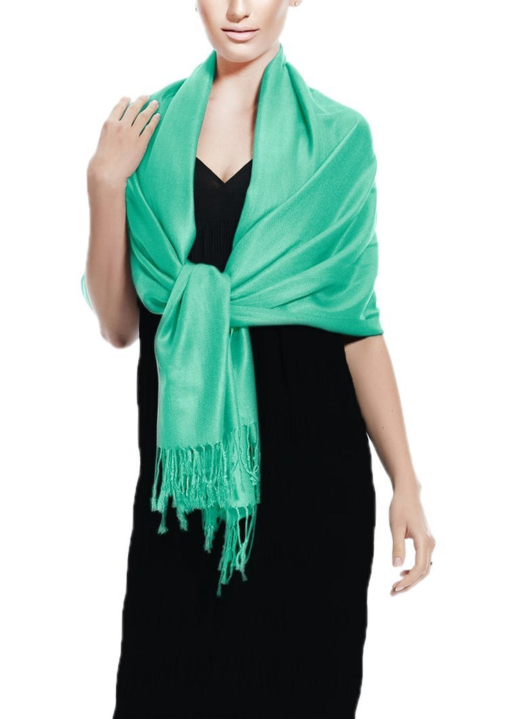 Mint Green Peach Couture Soft Silky Rayon Pashmina Shawl Wrap Scarf in Solid Color