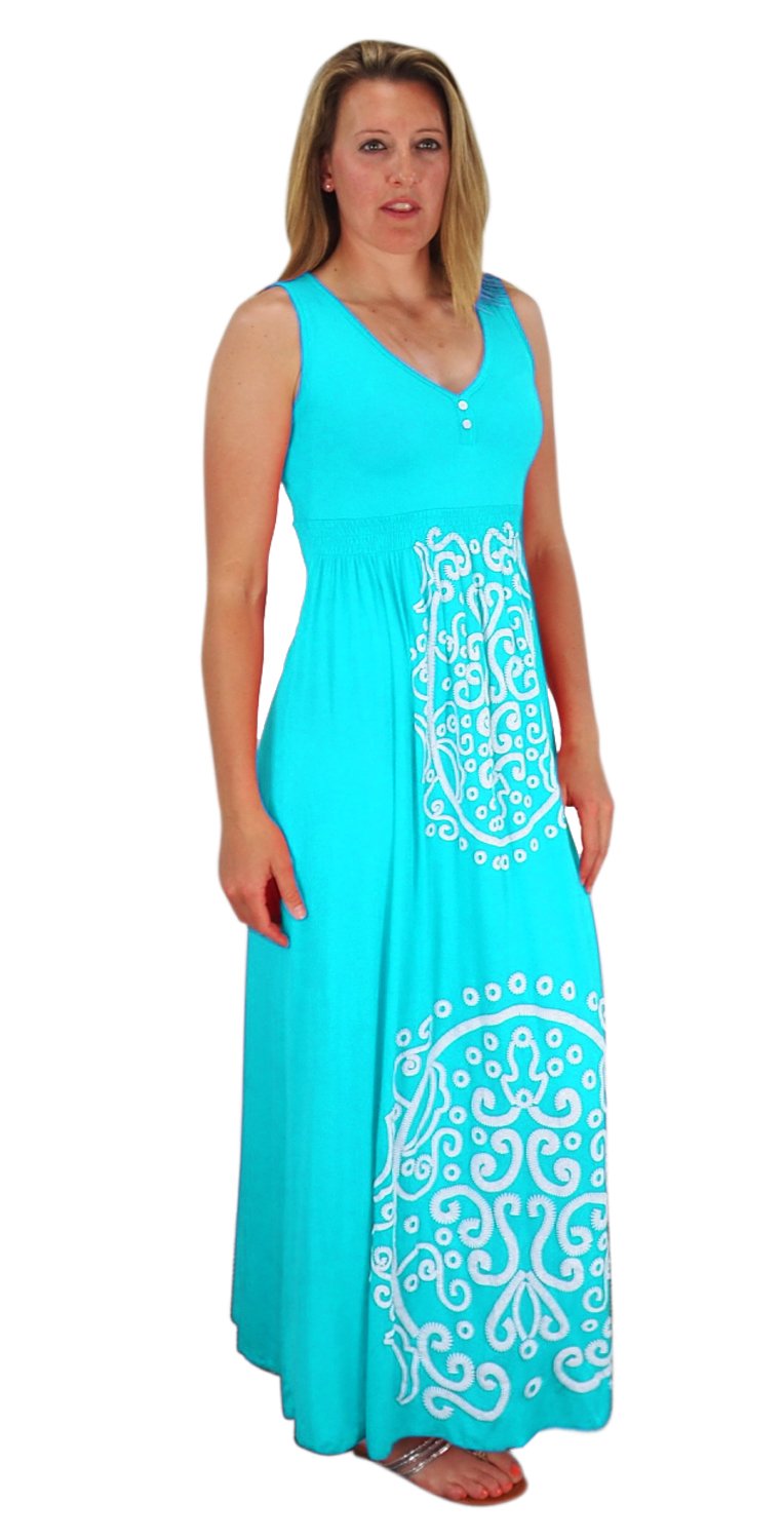 Sleeveless Smocked Damask Embossed Long Maxi Dress