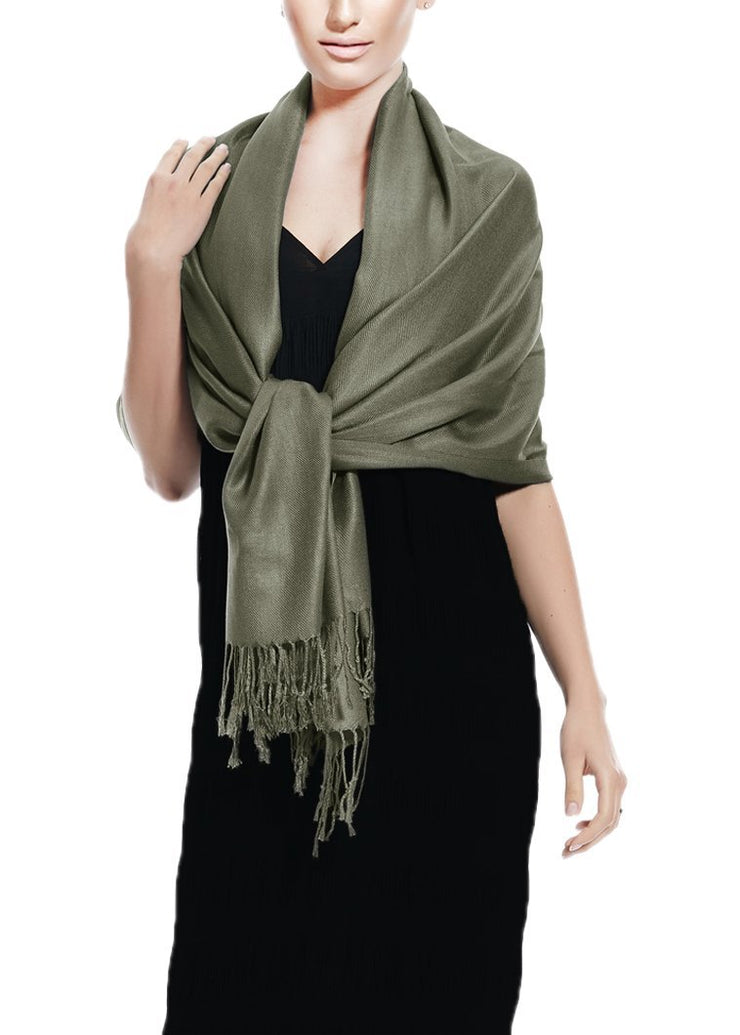 Gray Peach Couture Soft Silky Rayon Pashmina Shawl Wrap Scarf in Solid Color