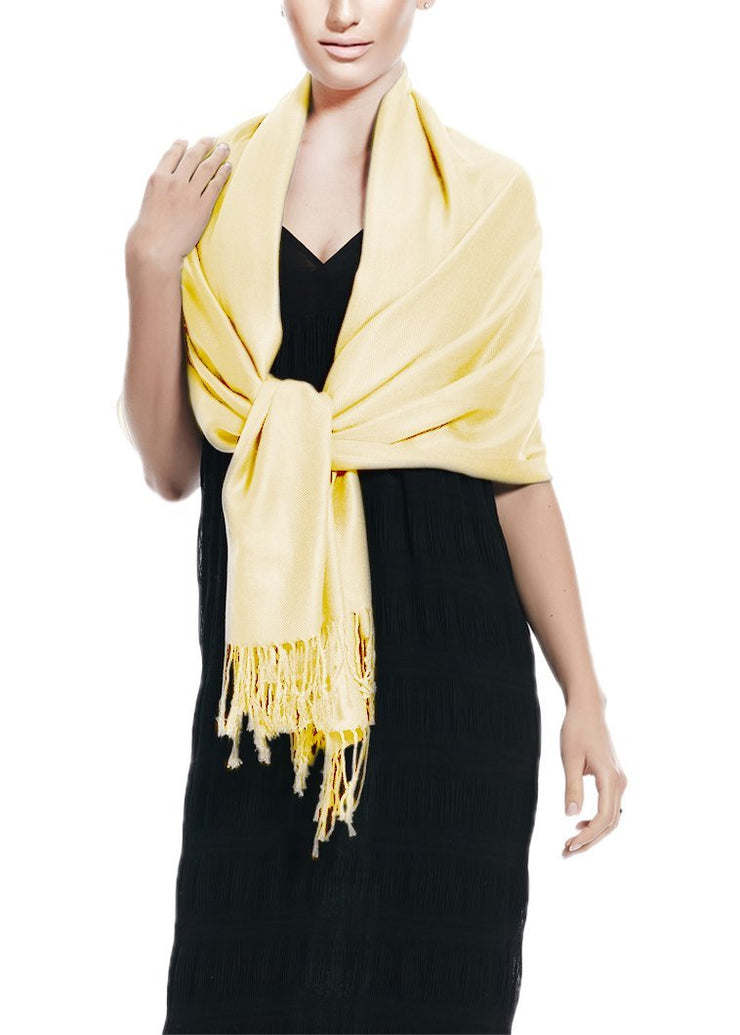 Light Yellow Peach Couture Soft Silky Rayon Pashmina Shawl Wrap Scarf in Solid Color