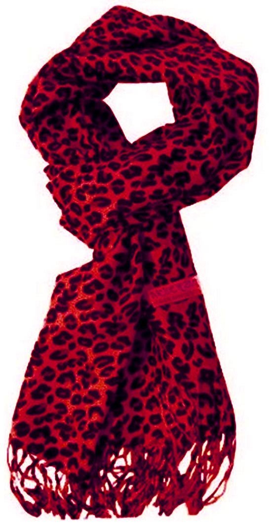 Red/ Black Peach Couture Beautiful Soft and Silky Leopard Print Pashmina Shawl Scarves