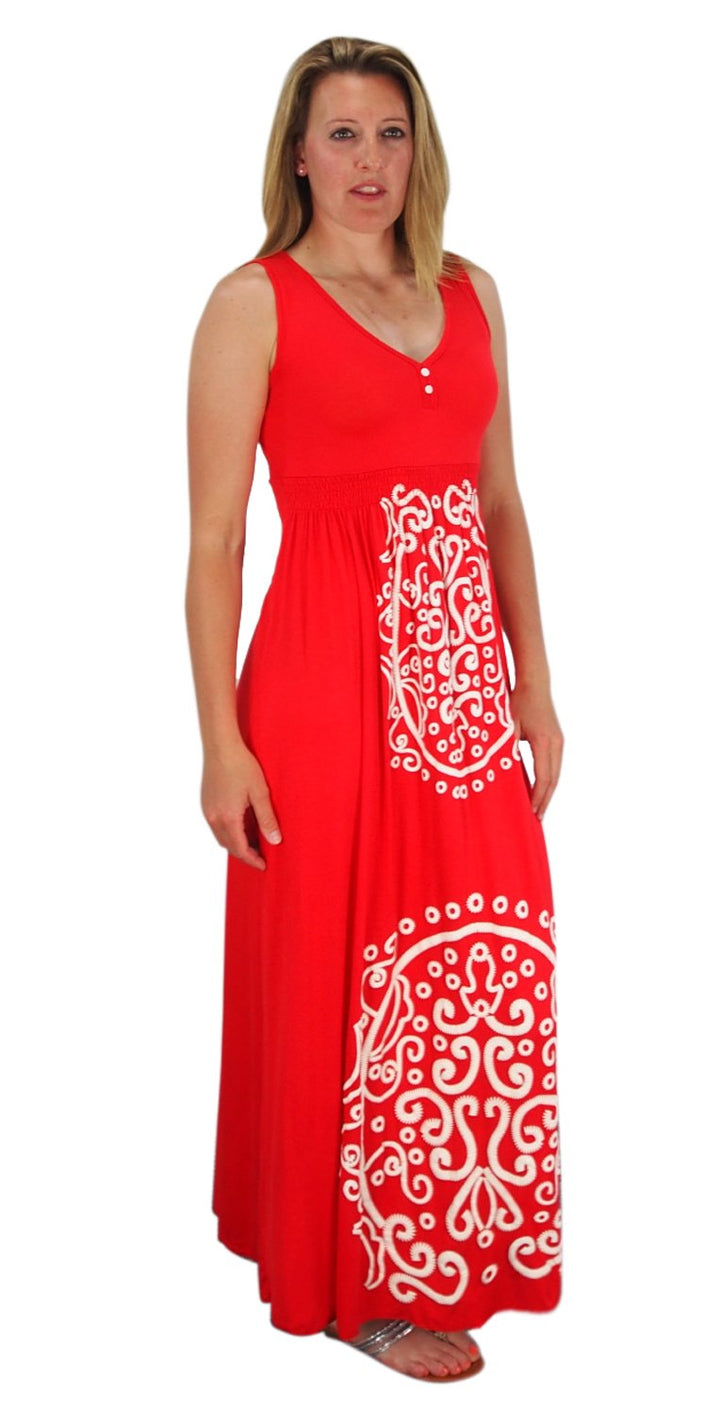 Sleeveless Smocked Damask Embossed Long Maxi Dress