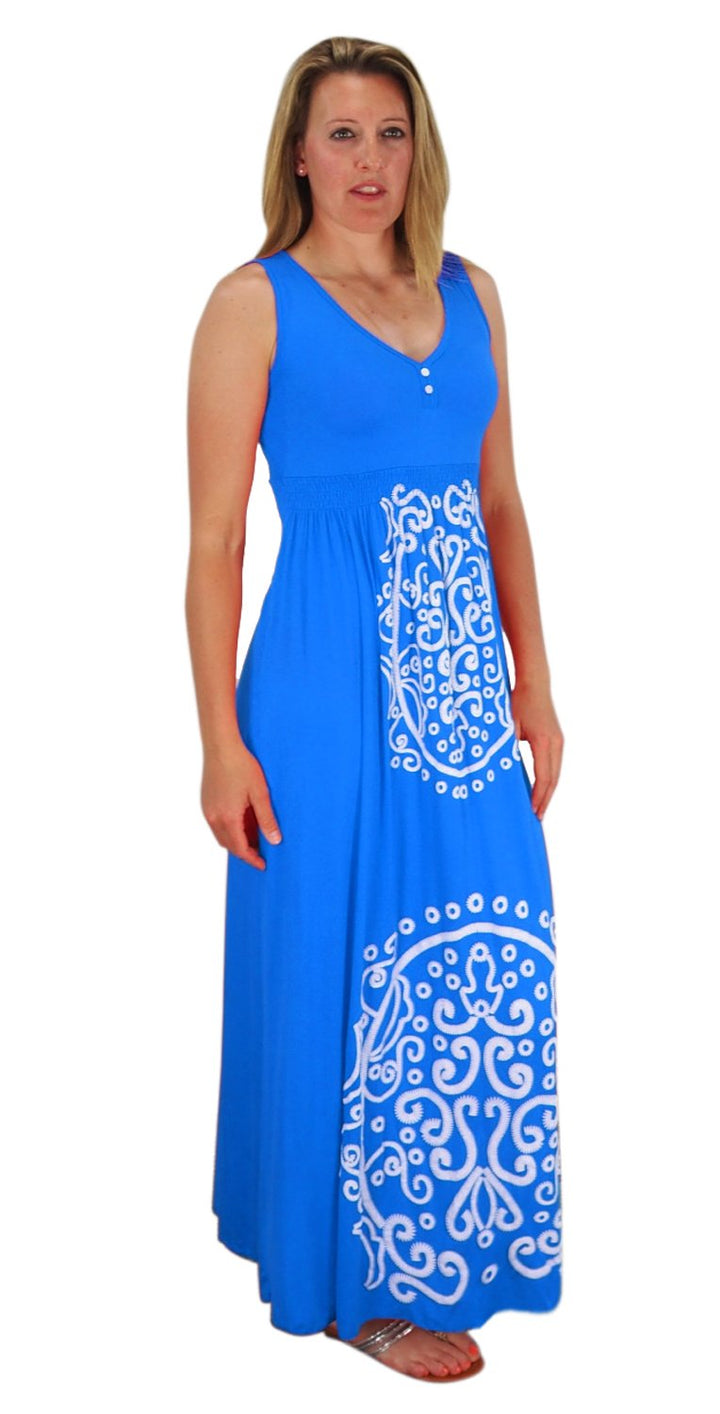 Sleeveless Smocked Damask Embossed Long Maxi Dress