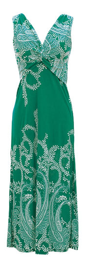 Womens Paisley Print Smocked Waist Surplice Bodice Tank Maxi Dress Green Small