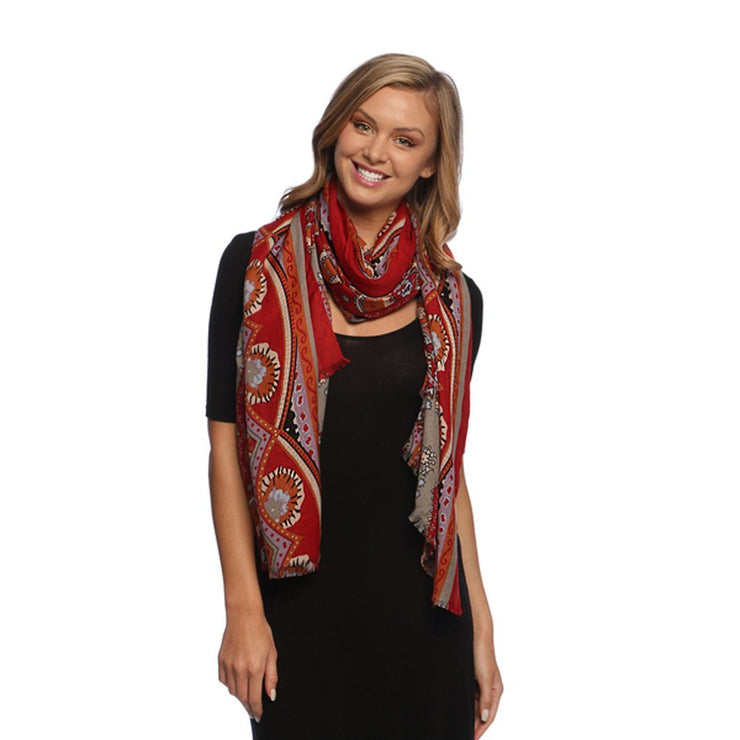 Grey/Brick Red/Lavender Peach Couture Summer Fashion Vintage Damask Pattern long Scarf Shawl Sarong