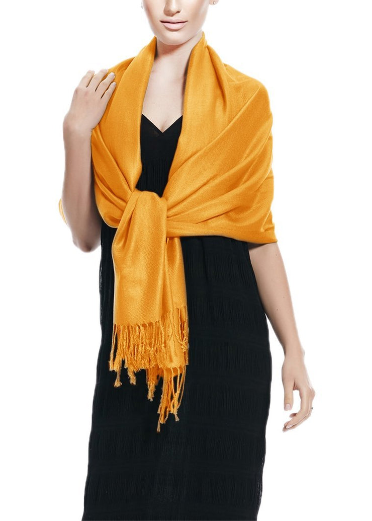 Gold Soft Silky Rayon Pashmina Shawl Wrap Scarf in Solid Color
