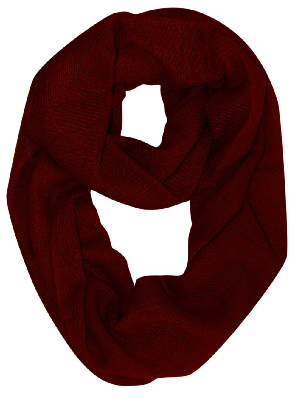 Maroon cashmere wool infinity loop scarf wrapped for warmth and style