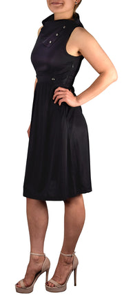 Womens Casual Sleeveless Classic Fold Over Collar A-Line Dress