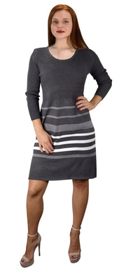 Winter Fashion Fine Gauge Stripe Sweater Dress