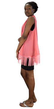 Peach Couture Light Weight Open Front Cardigan Kimono Fringed Cover Up
