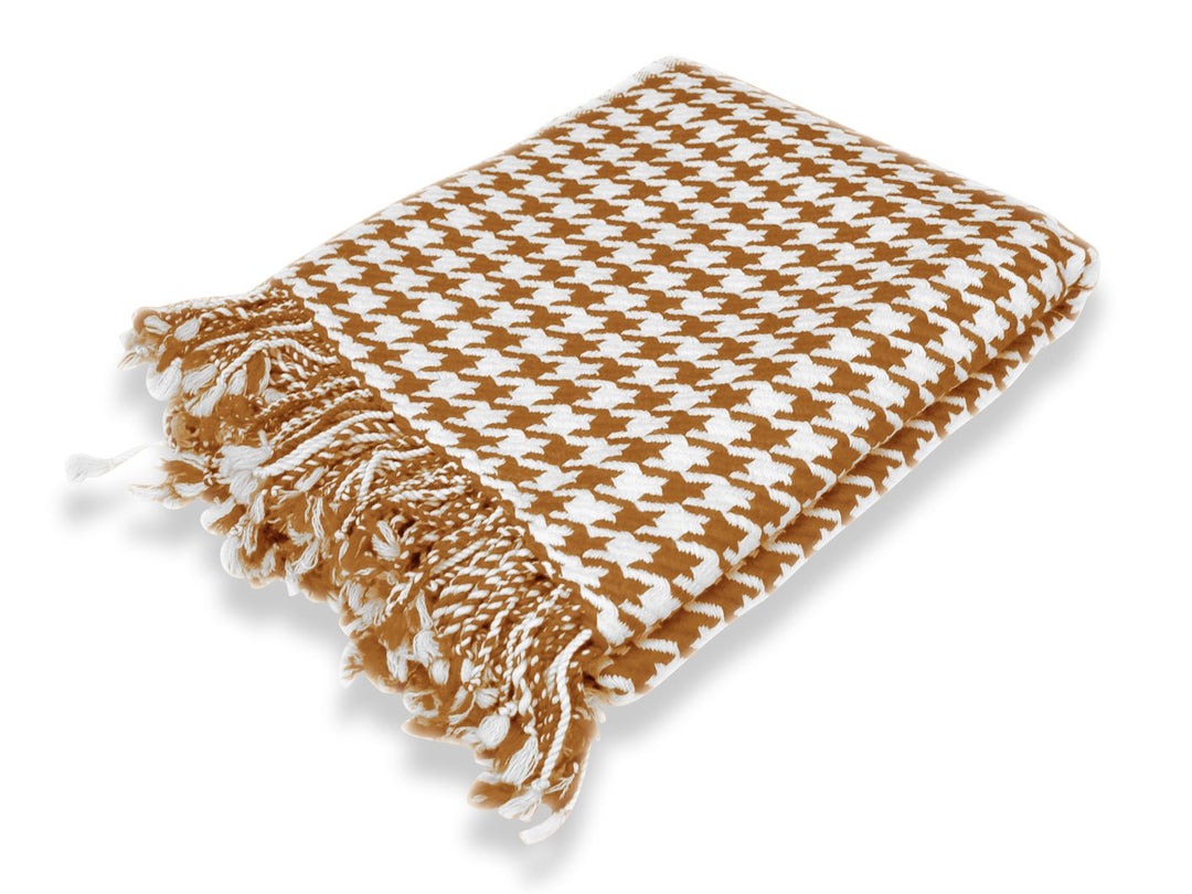 Brown Cashmere Wool Houndstooth Throw (50x60")