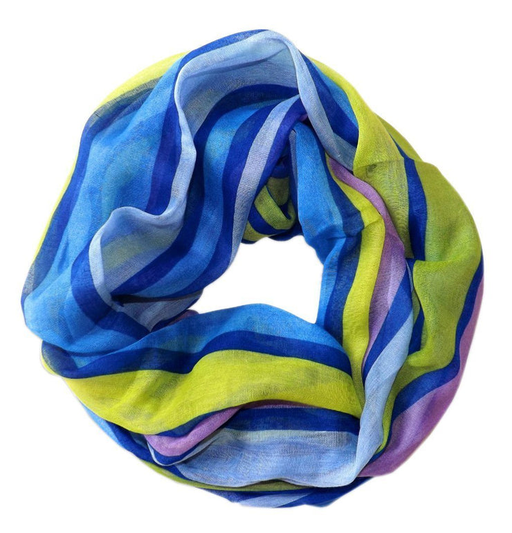 Midnight Blue Vibrant Striped Design Fashionable Multicolor Infinity Loop Scarf