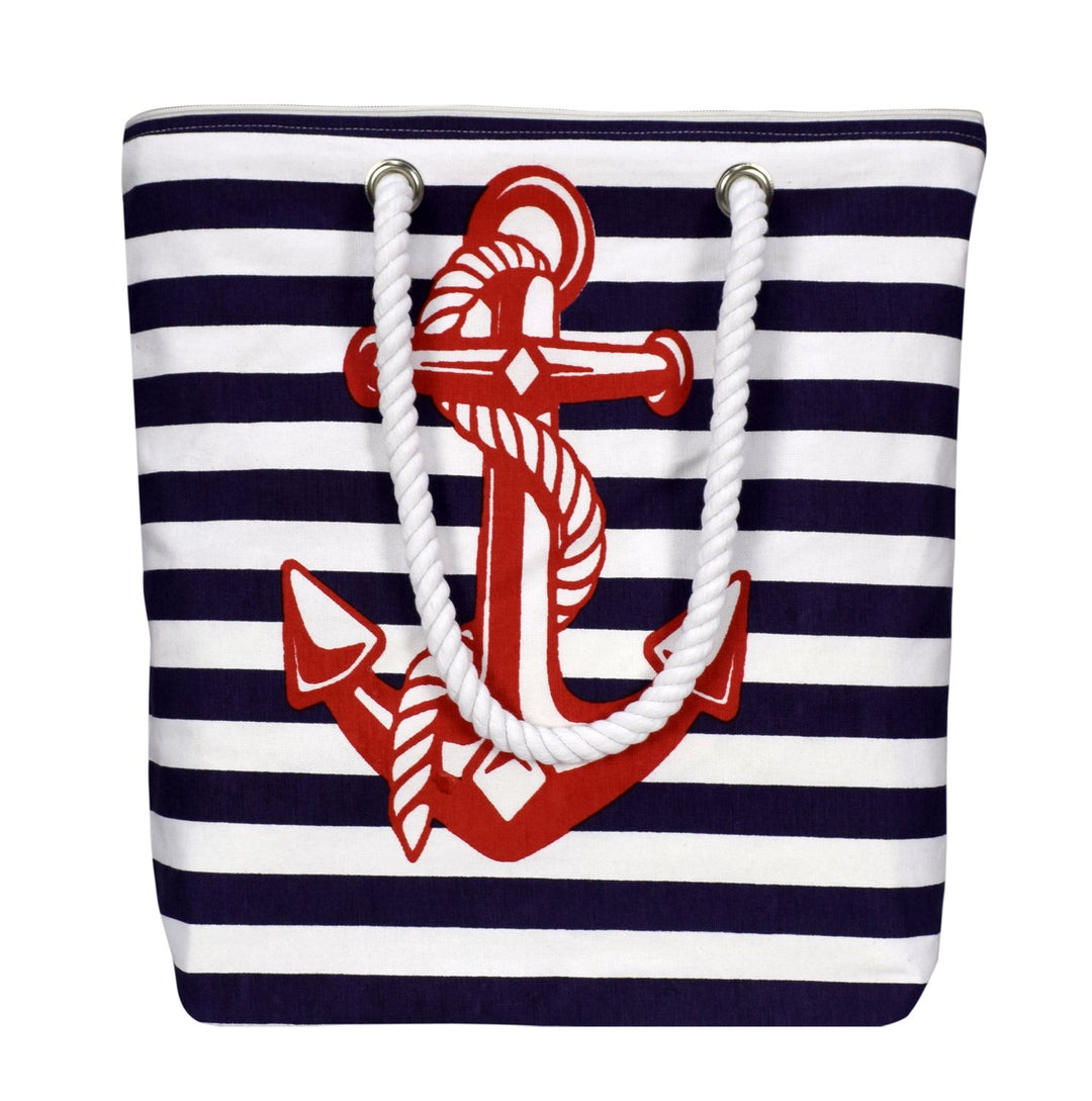 Anchor Print Cotton Canvas Beach Tote