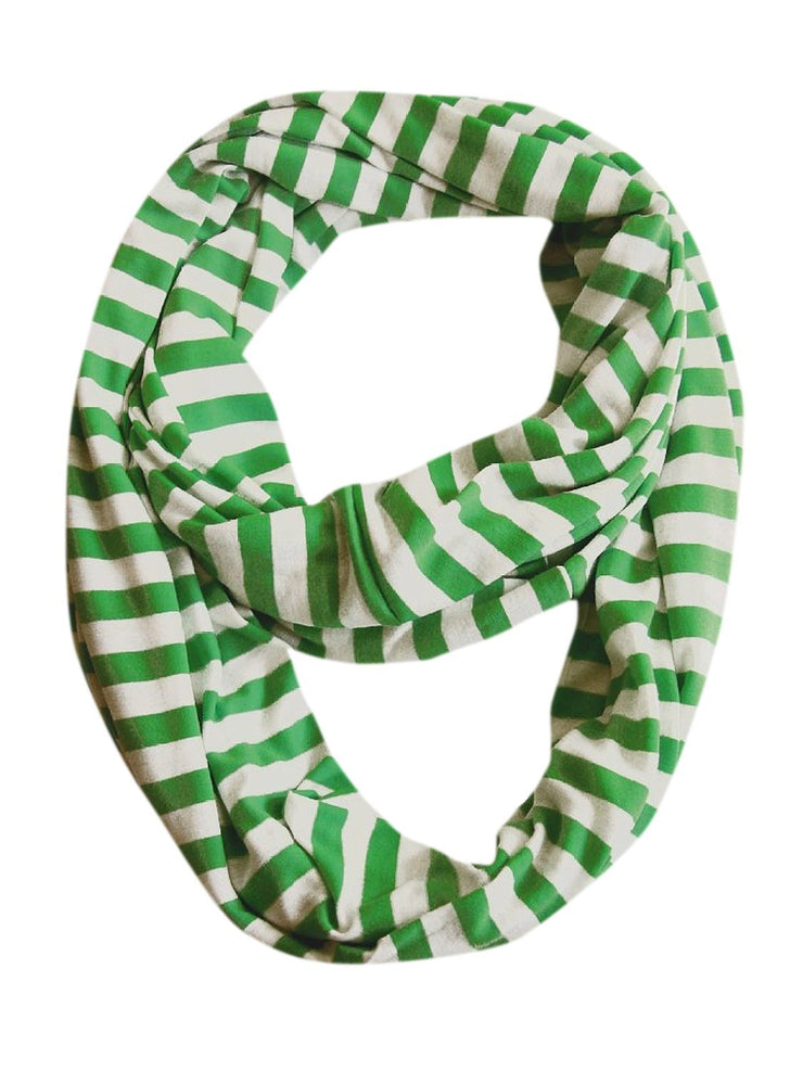 Green and white Peach Couture Lightweight Pure Cotton Striped Jersey Knit Infinity Loop Scarf