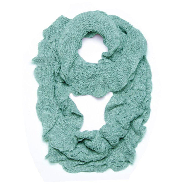 Mint Green Peach Couture Trendy and Chic Ruffle Edge Thick Knitted Circle Infinity Loop Scarf