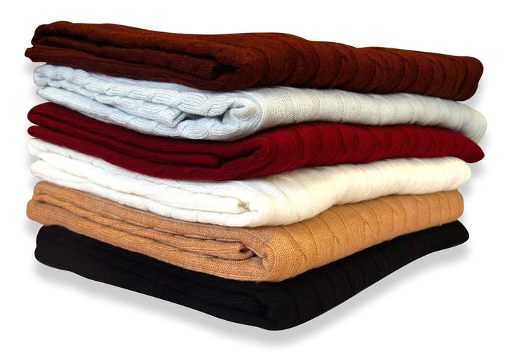 Cable Knit Cashmere Wool Throw (50x60")