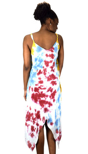 Floral Tie Dye Handkercheif Hem Sleeveless Summer Dress Cover up