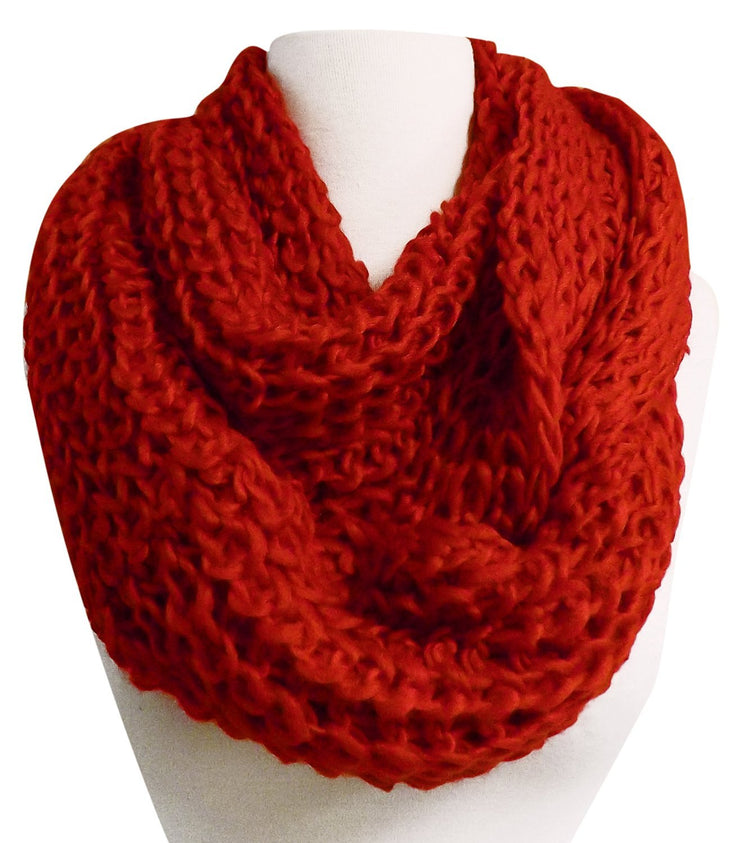 Peach Couture Hand Made Thick Chunky Knit Infinity loop Scarves in Warm Colors