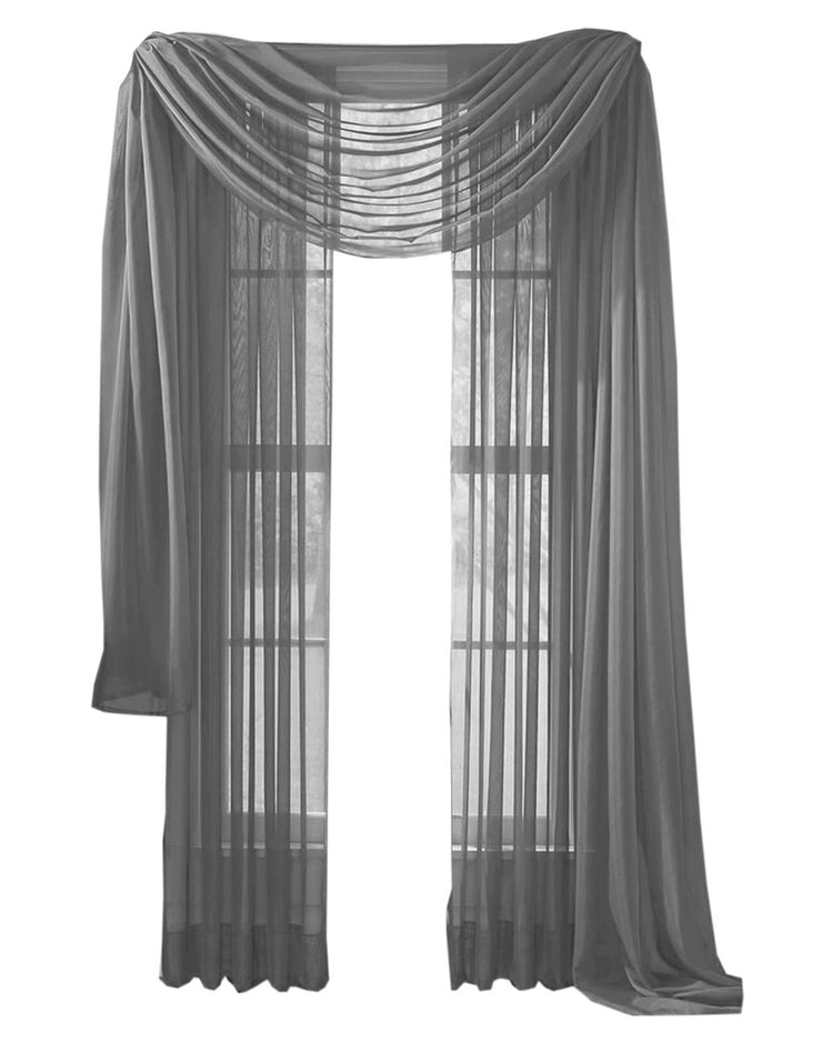 Grey Peach Couture Home Collection Beautiful Accent 1 Piece Solid Lightweight Sheer Colored Viole Window Scarf - 54" x 216"