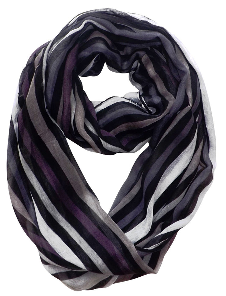 Black Peach Couture Trendy Striped Print Light and Soft Fashion Infinity Loop Scarf